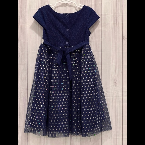 DOLLIE & ME navy blue silver metallic girls dress / size 6 - Picture 3 of 7